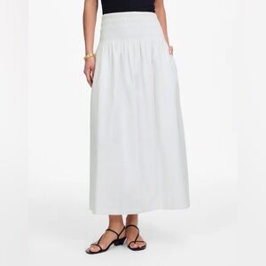 Madewell White Smocked-Waist Midi Skirt
